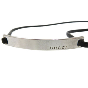 美品 グッチ ロゴ プレート チョーカー ネックレス シルバー925 レザー ブラック 1708【中古】GUCCI