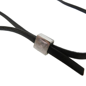 美品 グッチ ロゴ プレート チョーカー ネックレス シルバー925 レザー ブラック 1708【中古】GUCCI