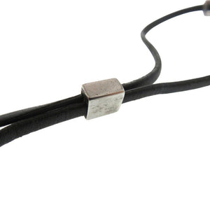 美品 グッチ ロゴ プレート チョーカー ネックレス シルバー925 レザー ブラック 1708【中古】GUCCI