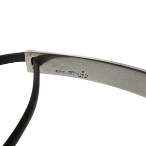 美品 グッチ ロゴ プレート チョーカー ネックレス シルバー925 レザー ブラック 1708【中古】GUCCI