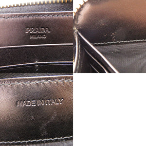 美品 プラダ ラウンドファスナー シワ加工 ナイロン ブラック 1716 黒 長財布【中古】PRADA