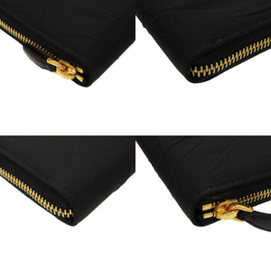 美品 プラダ ラウンドファスナー シワ加工 ナイロン ブラック 1716 黒 長財布【中古】PRADA