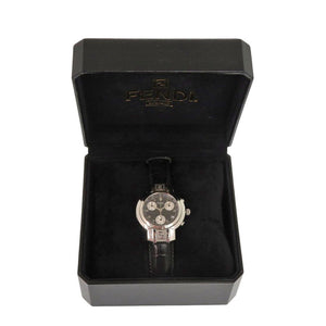 フェンディ 4500L オロロジ クロノグラフ SS レザー ブラック クオーツ 腕時計 黒文字盤 1735【中古】FENDI