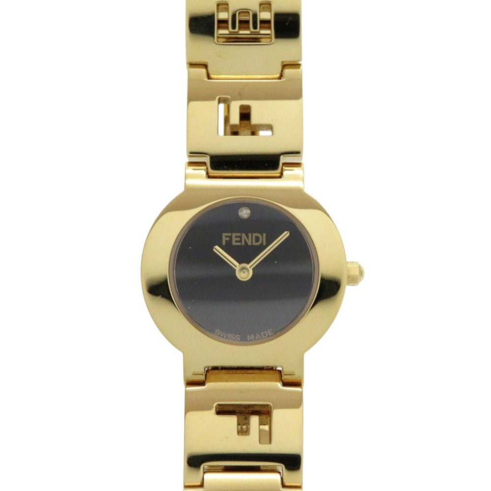 美品 フェンディ ステラ 1Pダイヤ 限定モデル 3060L GP ブラック ゴールド 黒文字盤 クオーツ 腕時計 1736【中古】FENDI
