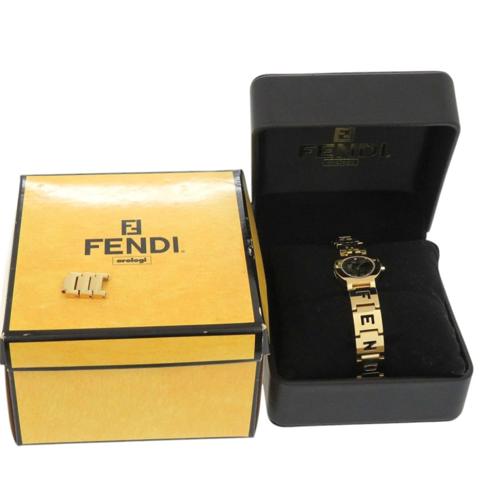 美品 フェンディ ステラ 1Pダイヤ 限定モデル 3060L GP ブラック ゴールド 黒文字盤 クオーツ 腕時計 1736【中古】FENDI