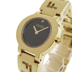美品 フェンディ ステラ 1Pダイヤ 限定モデル 3060L GP ブラック ゴールド 黒文字盤 クオーツ 腕時計 1736【中古】FENDI