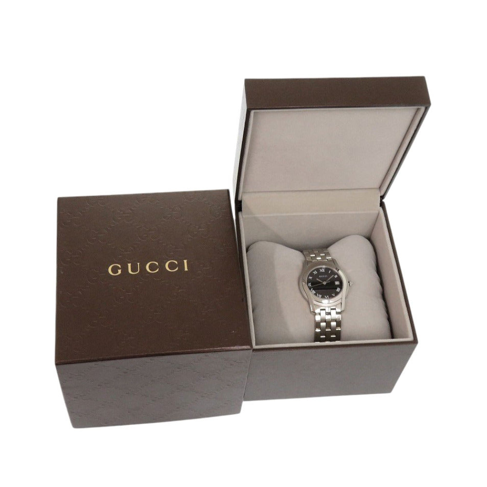 美品 グッチ 5500M Gクラス デイト SS ブラック シルバー 黒文字盤 クオーツ 腕時計 1748【中古】GUCCI