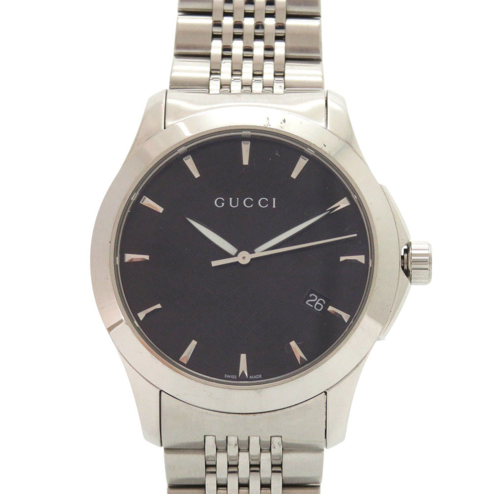 グッチ Gタイムレス 126.4 SS ブラック シルバー クオーツ 腕時計 黒文字盤 1760【中古】GUCCI