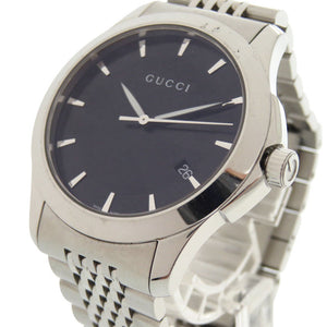 グッチ Gタイムレス 126.4 SS ブラック シルバー クオーツ 腕時計 黒文字盤 1760【中古】GUCCI