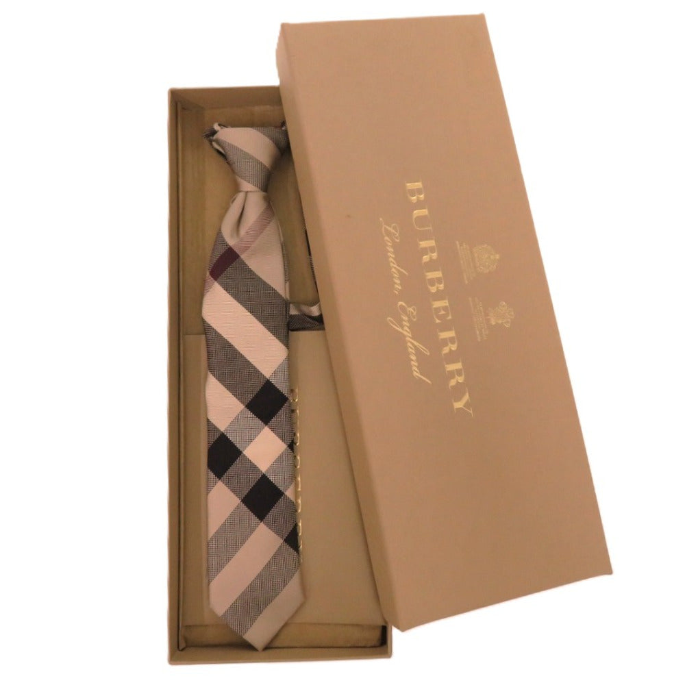新品同様 バーバリー チェック シルク ベージュ 茶 ネクタイ 1777【中古】BURBERRY キッズ