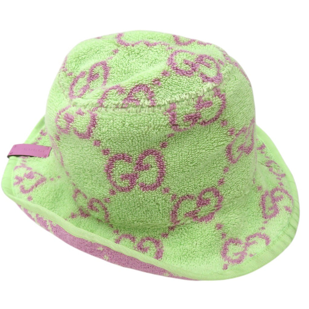 新品同様 グッチ テリークロス GGジャガード バケットハット 782385 3HAZN 帽子 コットン ポリエステル グリーン 1778【中古】GUCCI