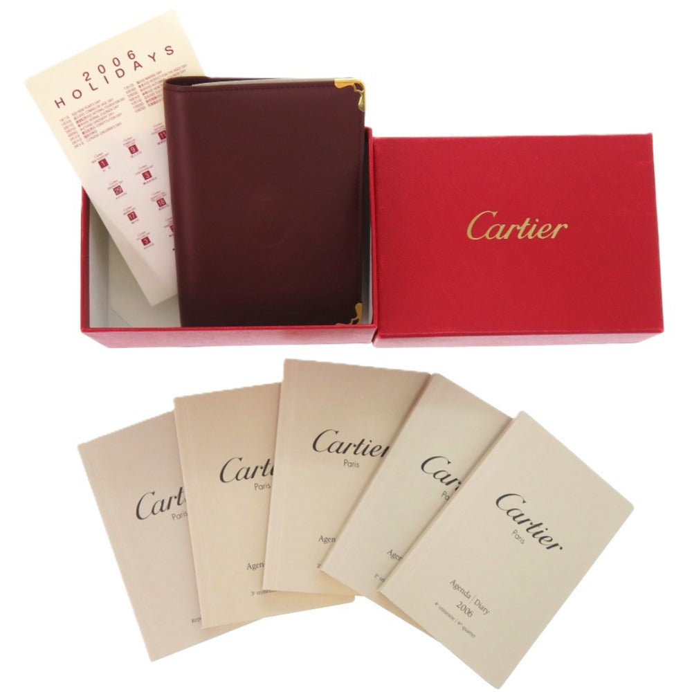 新品同様 カルティエ アジェンダ マストライン レザー ボルドー 赤 手帳カバー 0030【中古】CARTIER