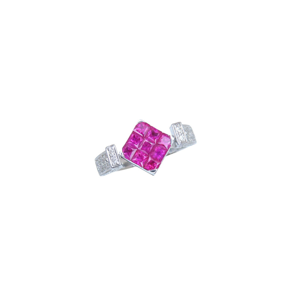 美品 ルビー1.16ct / ダイヤ0.32ct K18WG リング 約12号 指輪 ホワイトゴールド/ダイヤモンド / オニキス 12号 ジュエリー 0039【中古】レディース