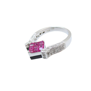 美品 ルビー1.16ct / ダイヤ0.32ct K18WG リング 約12号 指輪 ホワイトゴールド/ダイヤモンド / オニキス 12号 ジュエリー 0039【中古】レディース