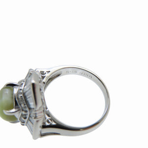 美品 クリソベル キャツアイ 5.09ct / バケットダイヤ 1.36ct Pt900 リング 約9.5号 指輪 ダイヤモンド ジュエリー 0043【中古】レディース