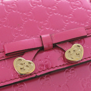 美品 グッチ マイクログッチシマ 253405 エナメル ピンク 長財布 0062【中古】GUCCI