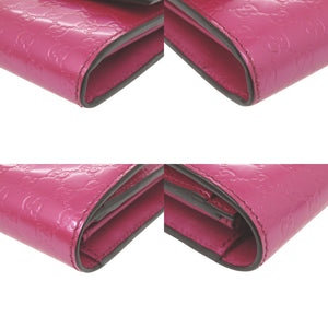 美品 グッチ マイクログッチシマ 253405 エナメル ピンク 長財布 0062【中古】GUCCI