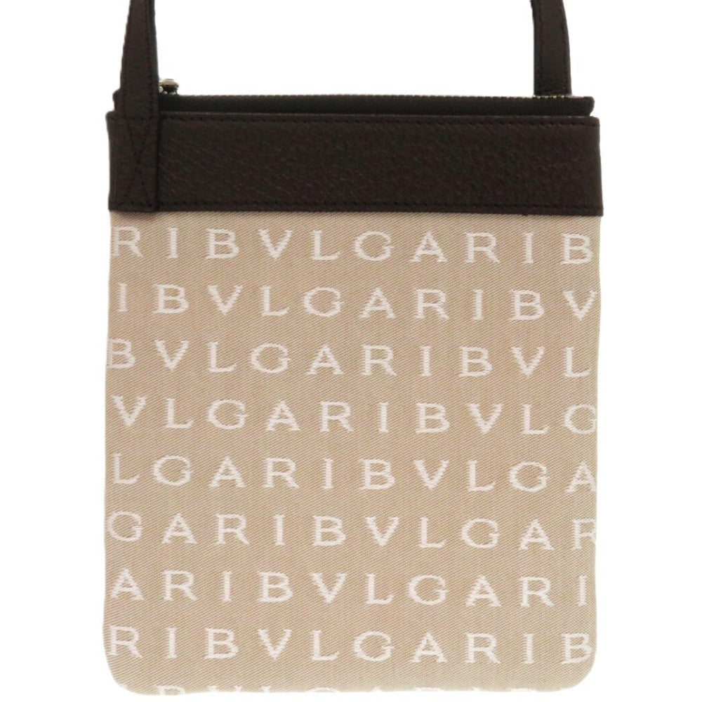 美品 ブルガリ GCEGEA ロゴマニア 22588 レザー キャンバス ベージュ 茶 ショルダーバッグ 0068【中古】BVLGARI