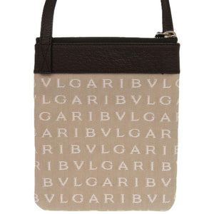 美品 ブルガリ GCEGEA ロゴマニア 22588 レザー キャンバス ベージュ 茶 ショルダーバッグ 0068【中古】BVLGARI