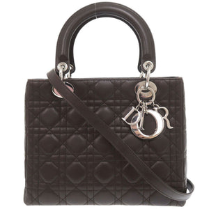 クリスチャンディオール レディディオール カナージュ レザー ダークブラウン 2WAY ハンドバッグ ショルダーバッグ 0081【中古】Christian Dior