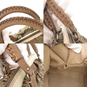 クリスチャンディオール トロッター キャンバス レザー ベージュ ブラウン アイボリー ハンドバッグ 0092【中古】Christian Dior