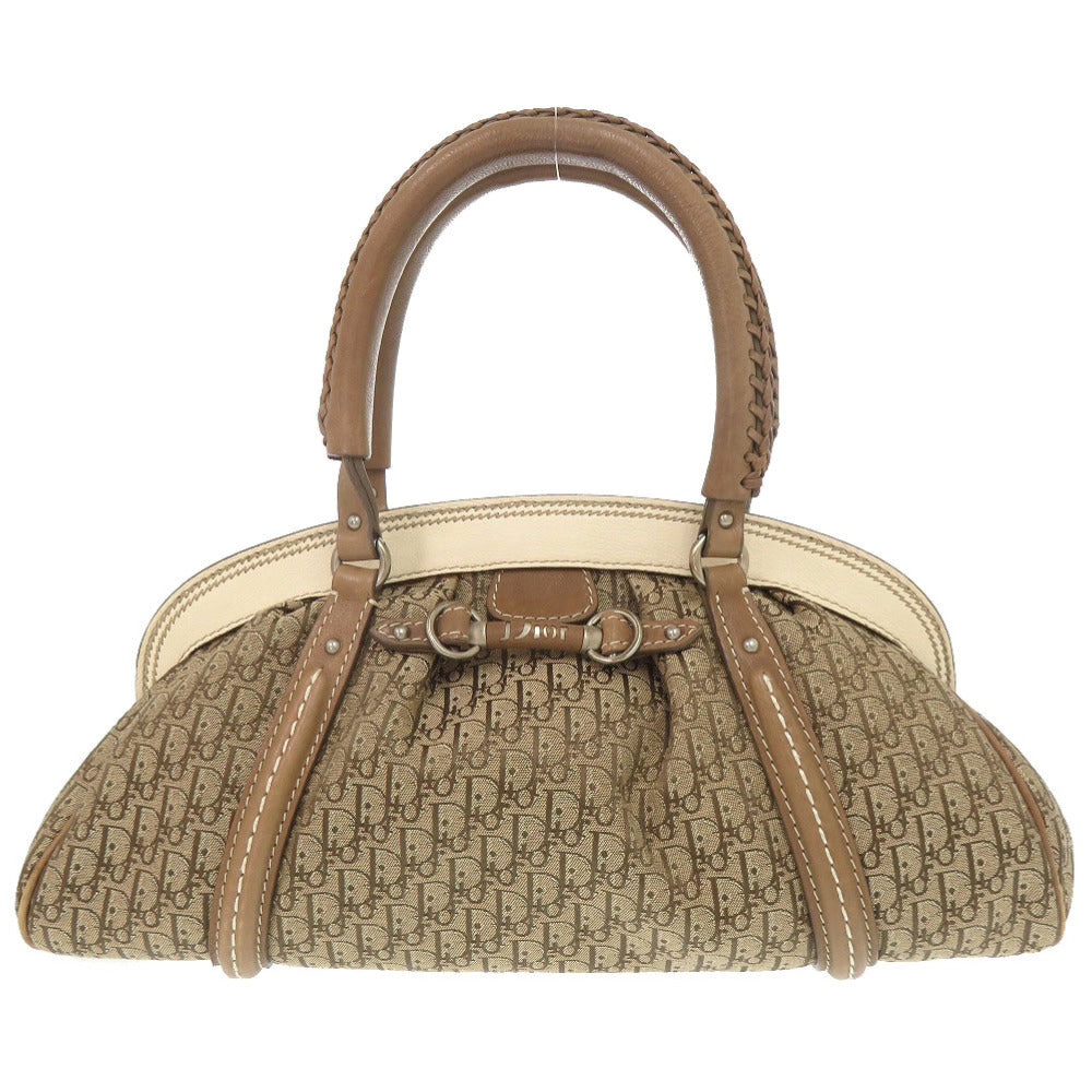クリスチャンディオール トロッター キャンバス レザー ベージュ ブラウン アイボリー ハンドバッグ 0092【中古】Christian Dior