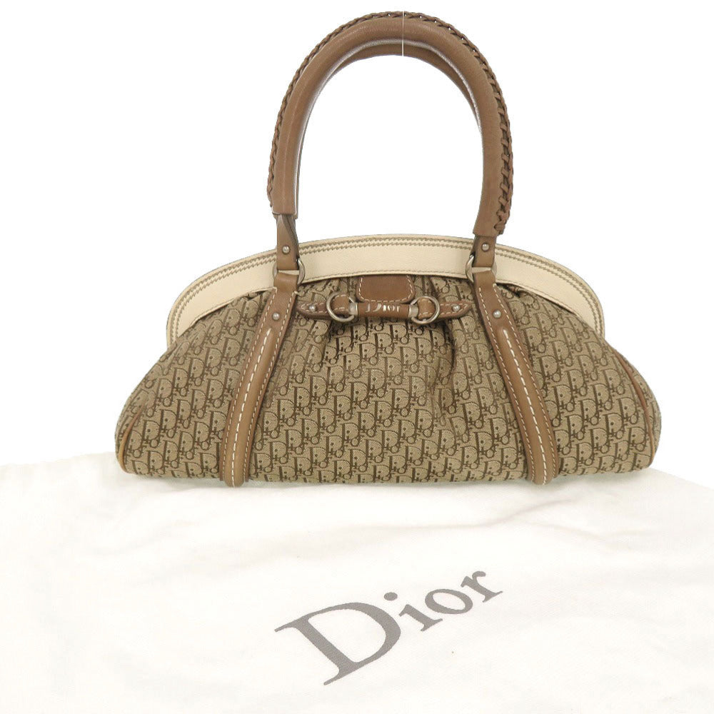 クリスチャンディオール トロッター キャンバス レザー ベージュ ブラウン アイボリー ハンドバッグ 0092【中古】Christian Dior