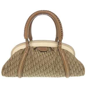 クリスチャンディオール トロッター キャンバス レザー ベージュ ブラウン アイボリー ハンドバッグ 0092【中古】Christian Dior