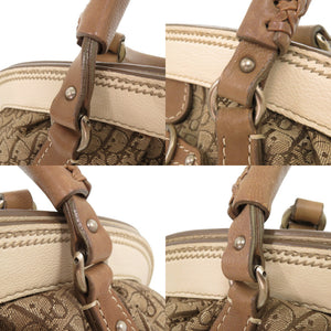 クリスチャンディオール トロッター キャンバス レザー ベージュ ブラウン アイボリー ハンドバッグ 0092【中古】Christian Dior