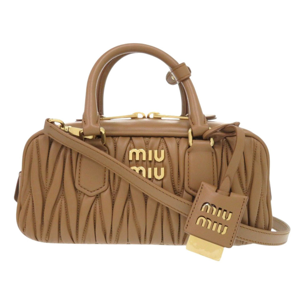 未使用 ミュウミュウ アルカディ マテラッセ 5BB142 レザー キャメル 2way ハンドバッグ ブラウン 0098【中古】MIUMIU