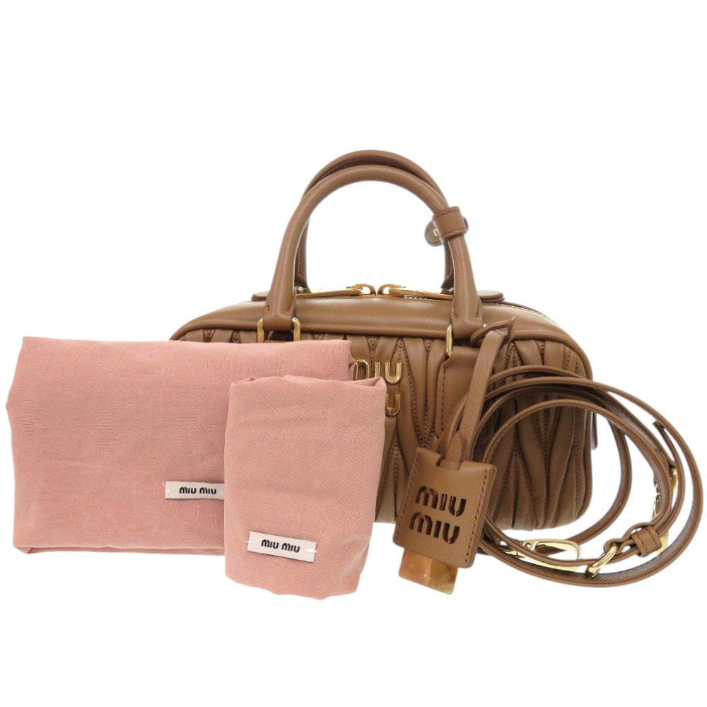 未使用 ミュウミュウ アルカディ マテラッセ 5BB142 レザー キャメル 2way ハンドバッグ ブラウン 0098【中古】MIUMIU