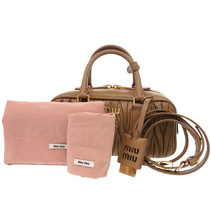 未使用 ミュウミュウ アルカディ マテラッセ 5BB142 レザー キャメル 2way ハンドバッグ ブラウン 0098【中古】MIUMIU