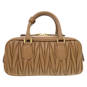 未使用 ミュウミュウ アルカディ マテラッセ 5BB142 レザー キャメル 2way ハンドバッグ ブラウン 0098【中古】MIUMIU