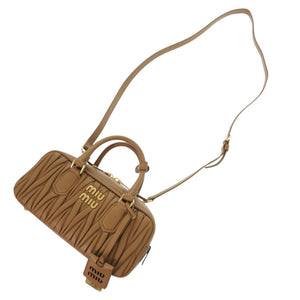 未使用 ミュウミュウ アルカディ マテラッセ 5BB142 レザー キャメル 2way ハンドバッグ ブラウン 0098【中古】MIUMIU