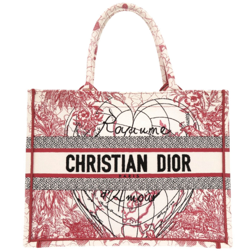 美品 クリスチャンディオール ブックトート ミディアム キャンバス レッド ホワイト トートバッグ 0104【中古】Christian Dior