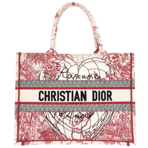 美品 クリスチャンディオール ブックトート ミディアム キャンバス レッド ホワイト トートバッグ 0104【中古】Christian Dior