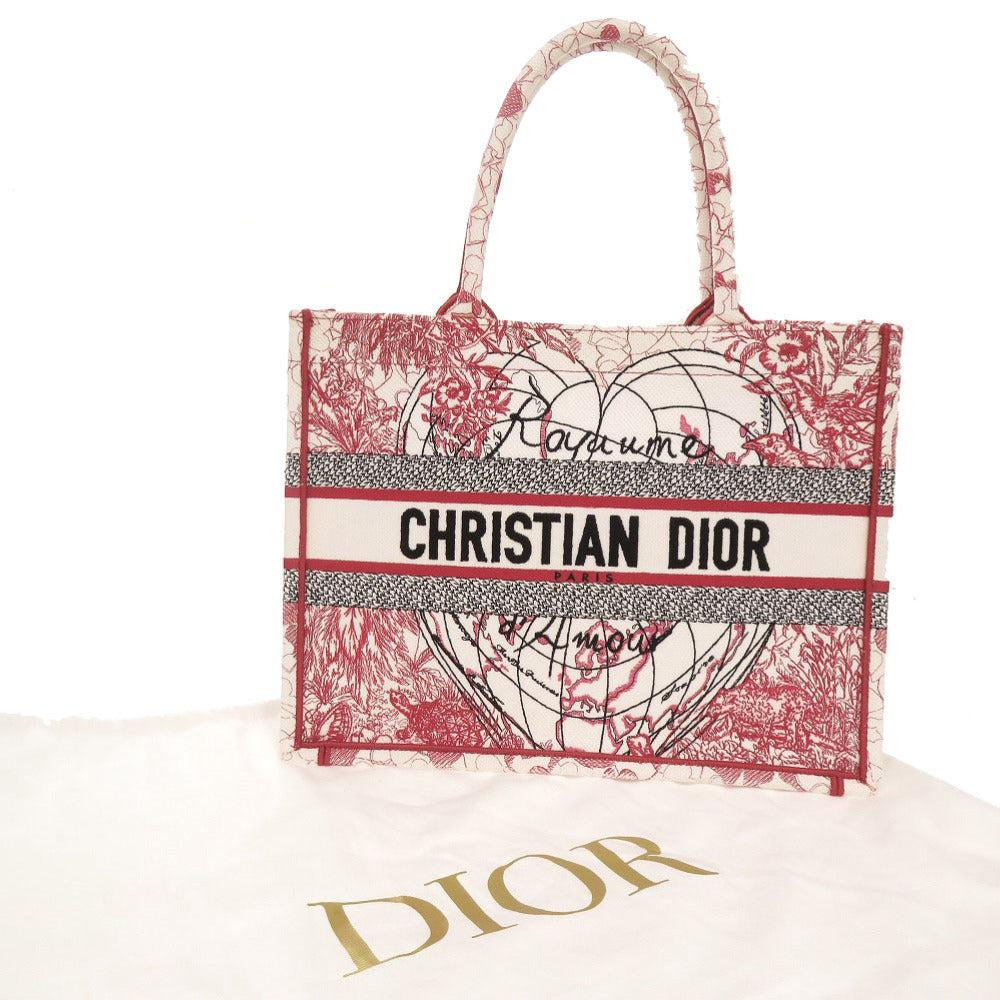 美品 クリスチャンディオール ブックトート ミディアム キャンバス レッド ホワイト トートバッグ 0104【中古】Christian Dior