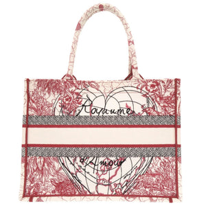 美品 クリスチャンディオール ブックトート ミディアム キャンバス レッド ホワイト トートバッグ 0104【中古】Christian Dior