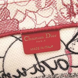 美品 クリスチャンディオール ブックトート ミディアム キャンバス レッド ホワイト トートバッグ 0104【中古】Christian Dior