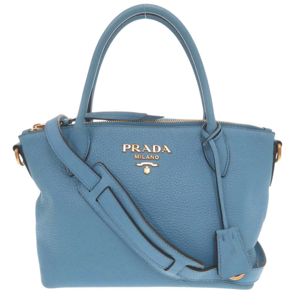 美品 プラダ 1BA111 レザー ブルー 2WAY ハンドバッグ ショルダーバッグ 青 0105【中古】PRADA