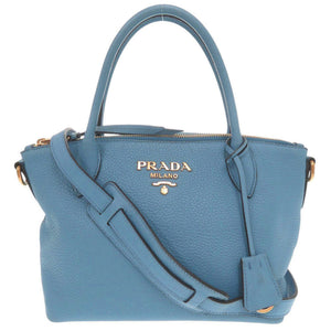 美品 プラダ 1BA111 レザー ブルー 2WAY ハンドバッグ ショルダーバッグ 青 0105【中古】PRADA