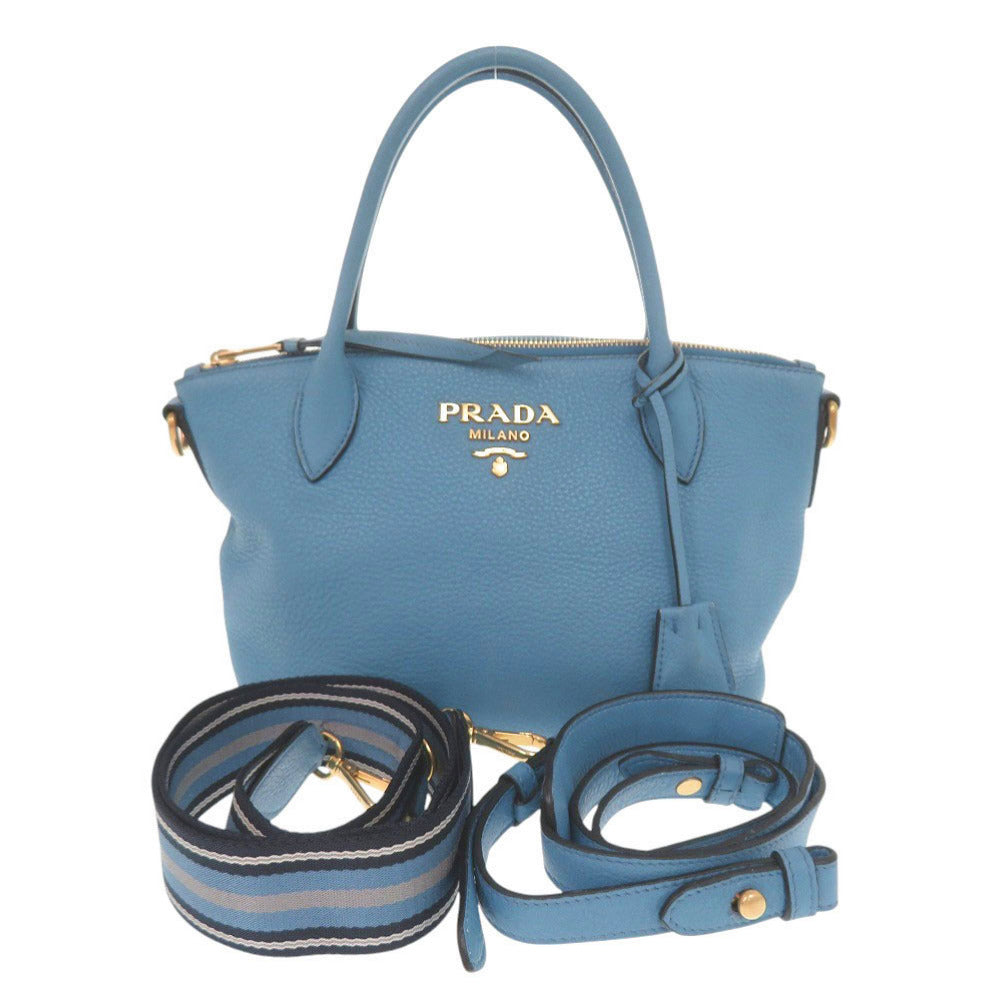 美品 プラダ 1BA111 レザー ブルー 2WAY ハンドバッグ ショルダーバッグ 青 0105【中古】PRADA