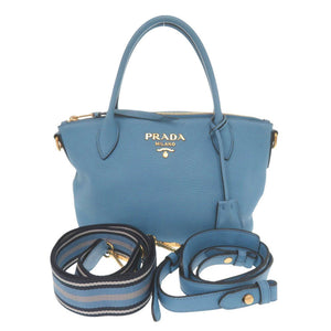 美品 プラダ 1BA111 レザー ブルー 2WAY ハンドバッグ ショルダーバッグ 青 0105【中古】PRADA