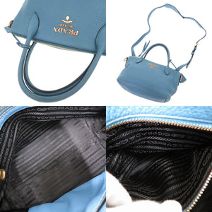 美品 プラダ 1BA111 レザー ブルー 2WAY ハンドバッグ ショルダーバッグ 青 0105【中古】PRADA