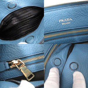 美品 プラダ 1BA111 レザー ブルー 2WAY ハンドバッグ ショルダーバッグ 青 0105【中古】PRADA