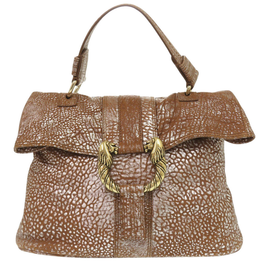 ブルガリ レオーニ 31649 レザー ブラウン/シルバー ハンドバッグ 茶 0128【中古】BVLGARI