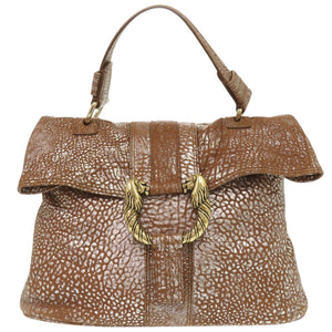 ブルガリ レオーニ 31649 レザー ブラウン/シルバー ハンドバッグ 茶 0128【中古】BVLGARI