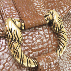 ブルガリ レオーニ 31649 レザー ブラウン/シルバー ハンドバッグ 茶 0128【中古】BVLGARI