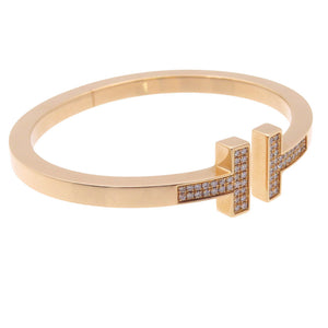 新品同様 ティファニー Tスクエア K18PG ローズゴールド ダイヤモンド ラージ ブレスレット バングル 750 ピンクゴールド/ダイヤモンド ジュエリー 0169【中古】TIFFANY&Co. レディース