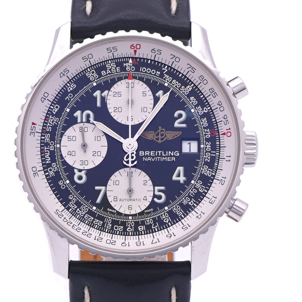 美品 ブライトリング ナビタイマー A13322 自動巻き 腕時計 SS / レザー ブラック 黒文字盤 0171【中古】BREITLING メンズ